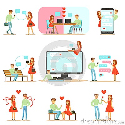 People Finding Love And Dating Using Dating Web Sites And App On Smartphones And Computers Infographic Illustration Vector Illustration