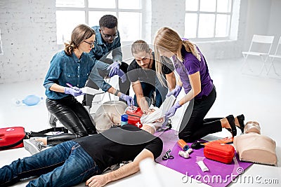 People during the first aid training Stock Photo