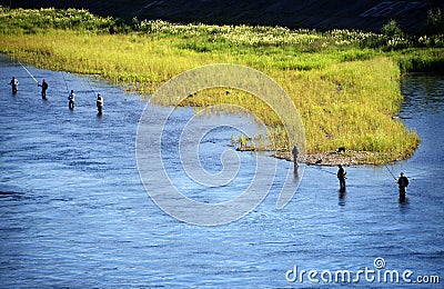 People fishing in Angara River near Irkutsk Editorial Stock Photo