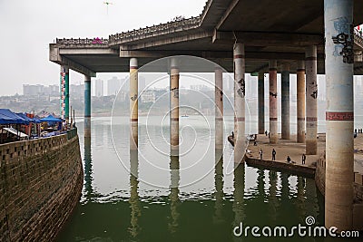 People fishing in the Jialing river Stock Photo