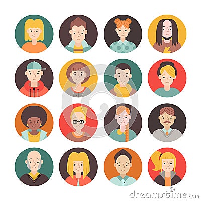 People flat circle icon vector set men and women. Part one. Vector Illustration