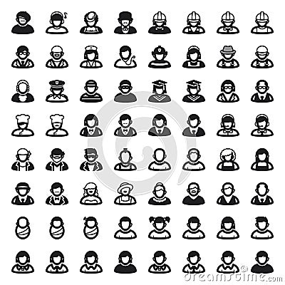 People flat icons. Black Vector Illustration