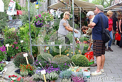 People flowers garden plants market, Jordaan, Amsterdam, Holland Editorial Stock Photo