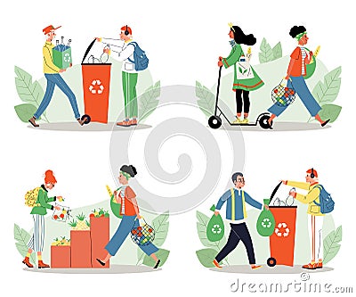 People follow eco rules to protect environment, vector illustration isolated. Vector Illustration