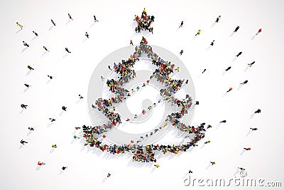 People form the shape of a christmas tree. 3D Rendering Stock Photo