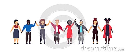 People friend unity hand vector character friendship person woman and man. Group together happy cartoon different girl and boy on Vector Illustration