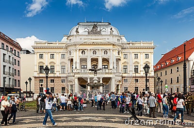 People in front of Slovak National Theatre, Bratislava Editorial Stock Photo