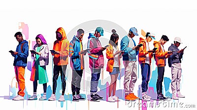 Digital native people with gadgets colorful vector illustration Cartoon Illustration