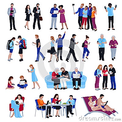 People With Gadgets Vector Illustration