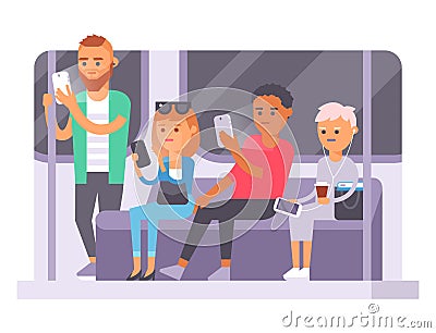 People and gadgets concept. Busy person smart phone social communication lifestyle. Online social network modern life Vector Illustration