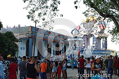 People gather around festival float Editorial Stock Photo