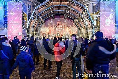 People Gather At The Christmas Market Free Concert Downtown Bucharest City Editorial Stock Photo