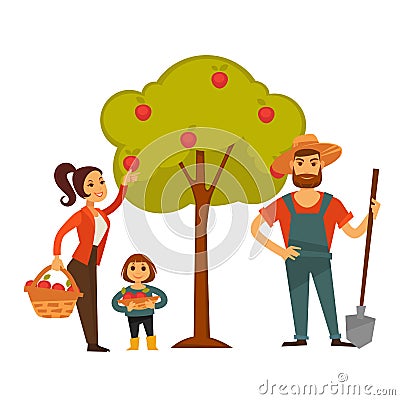 People gather fruit harvest vector farm agriculture Vector Illustration