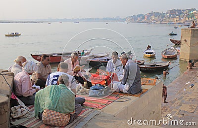 Ganges river religious chant Varanasi India Editorial Stock Photo