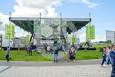 People gathering in park during business event Editorial Stock Photo