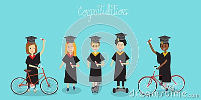 People in Generation Z congratulations for garduated uniform .il Vector Illustration