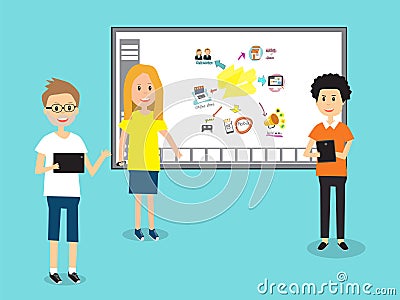 People in Generation Z with smart board for education technolog Vector Illustration