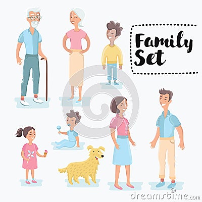 People generations at different ages. Man and woman aging - baby, child, young, adult, old people Vector Illustration