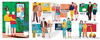 People Generations Flat Composition Vector Illustration