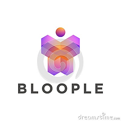 People geometric 3d shape logo template, orange purple gradient colors Vector Illustration