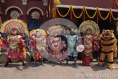 People in getup at the Desert Editorial Stock Photo