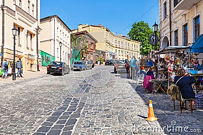 People and gift shops on Andriyivskyy Descent Editorial Stock Photo