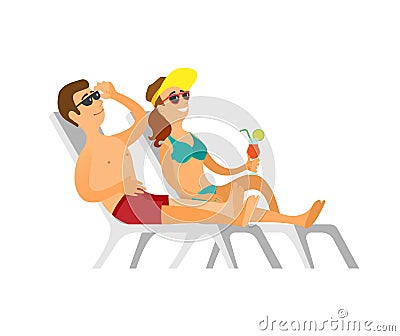 People in Glasses and Swimsuit Sunbathing Vector Vector Illustration