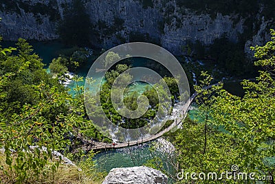 Walkway to Veliki Slap Big Waterfall in Plitvice Lakes National Park, Croatia Stock Photo