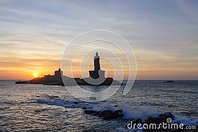 People greet the sunrise in Kanyakumari Stock Photo