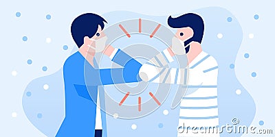People greeting with elbow bump for prevent the Covid-19 infection. Coronavirus pandemic prevention concept illustration. Vector Illustration