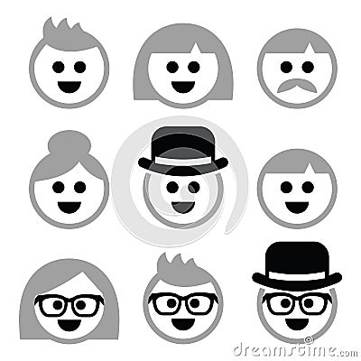 People with grey hair, seniors, old people icons Stock Photo