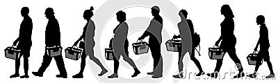 People with grocery baskets. Shopper basket. Set vector silhouette Vector Illustration