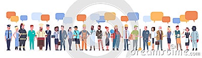 People Group With Chat Bubble Different Occupation Set Workers Profession Collection Vector Illustration