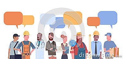 People Group With Chat Bubble Different Occupation Set Workers Profession Collection Vector Illustration