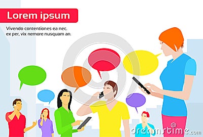 People Group Chat Social Network Communication Vector Illustration