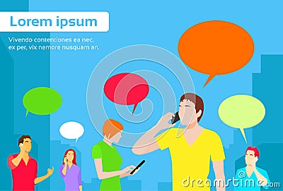 People Group Chat Social Network Communication Vector Illustration