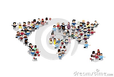 People Group Crowd World Map International Communication Vector Illustration