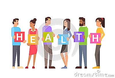 People Group Health World Day Healthy Lifestyle Vitamins Sport Vector Illustration