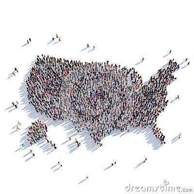 People group shape map USA Cartoon Illustration