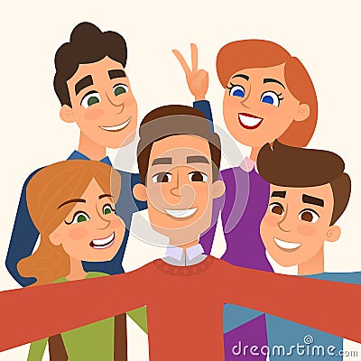 People group taking selfie. Cartoon Illustration