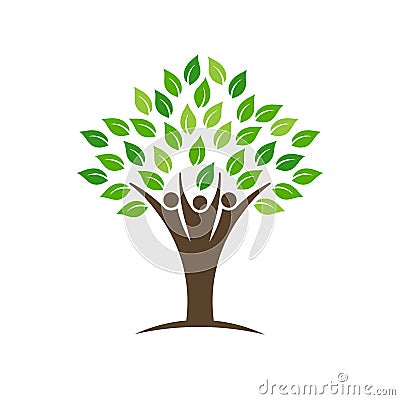 People group tree logo with leaves, trunk and hands Vector Illustration