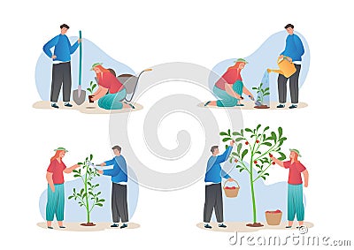 People grow tree set Vector Illustration
