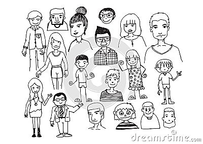 People hand drawn and people Sketch by pen Vector Illustration