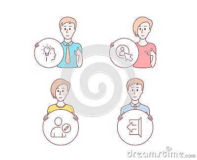 Idea, User and Edit user icons. Sign out sign. Professional job, Project manager, Profile data. Logout. Vector Vector Illustration