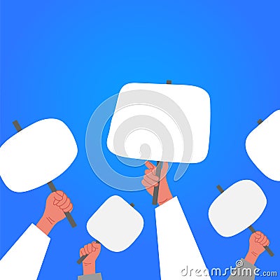 People hands with blank banner or protest poster fighting for political freedom Stock Photo