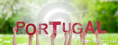 People Hands Building Word Portugal, Grass Meadow Stock Photo