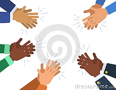 People hands clapping ovation. Many different cartoon human hands applaud. Vector flat illustration Vector Illustration