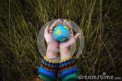 People Hands Cupping Globe Cares Environment Stock Photo