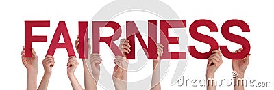 People Hands Holding Red Straight Word Fairness Stock Photo