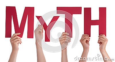 People Hands Holding Word Myth, Isolated Background Stock Photo